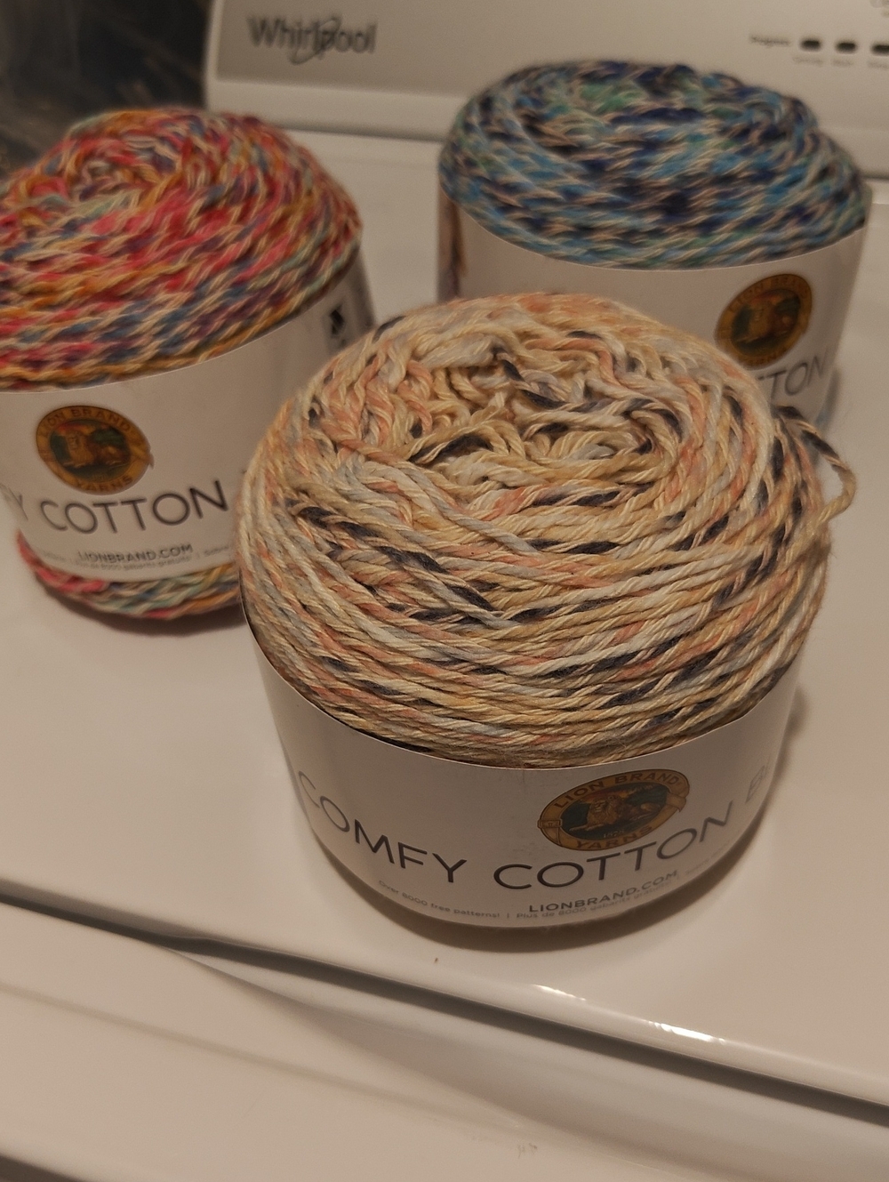 Comfy Cotton Yarn Cake - Neutral Cream with Blue & Beige Accents